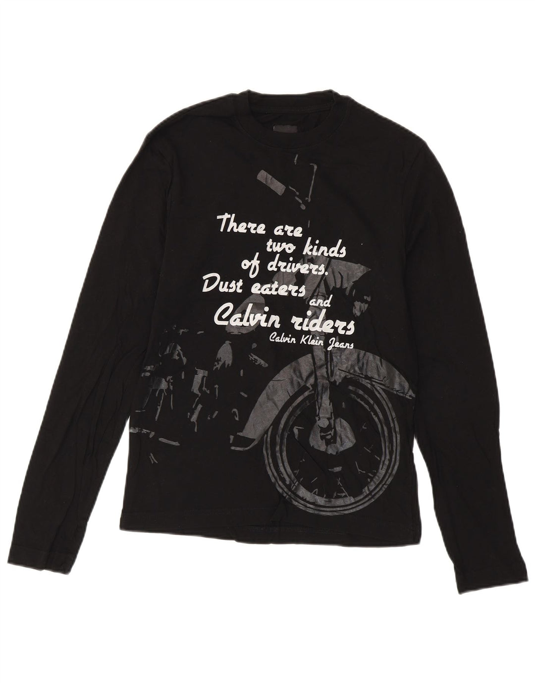 CALVIN KLEIN JEANS Top gráfico masculino manga comprida pequeno algodão preto