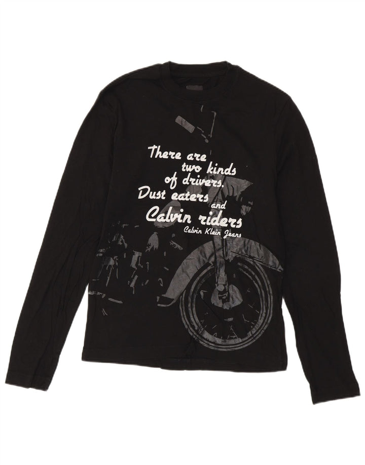 CALVIN KLEIN JEANS Top gráfico masculino manga comprida pequeno algodão preto