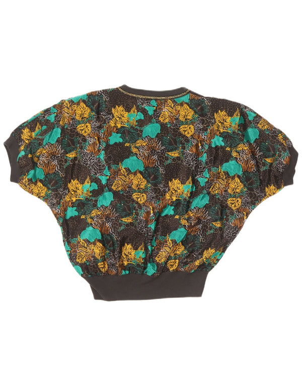 Blusa feminina vintage UK 18 XL seda floral multicolorida