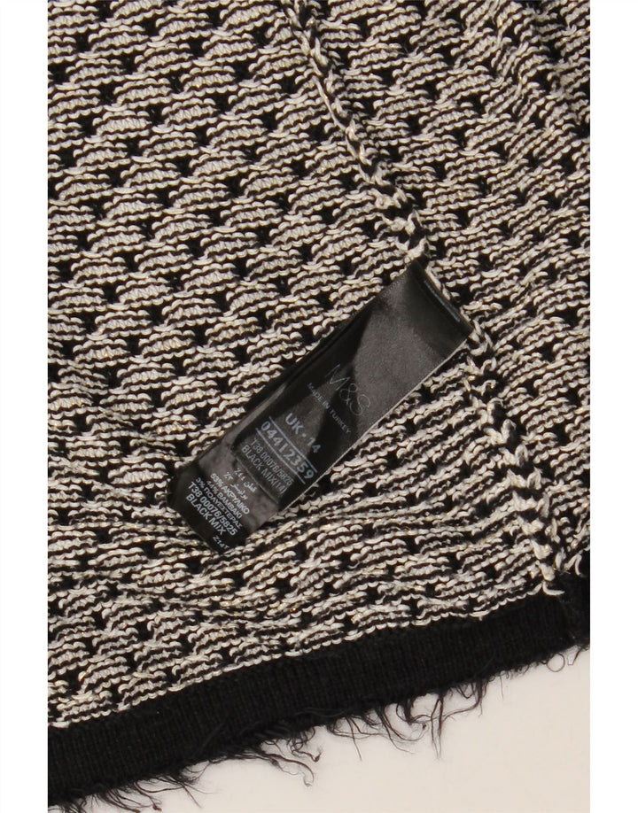 Suéter cardigã aberto feminino Marks & Spencer Reino Unido 14 grande preto geométrico