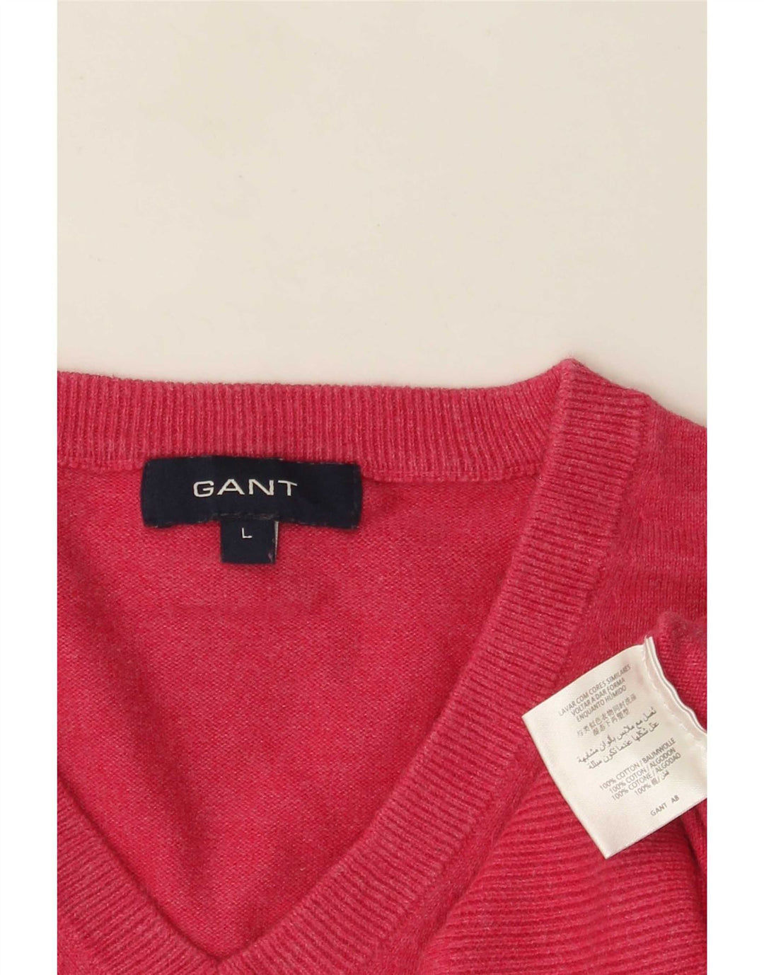 Suéter masculino Gant com decote em V grande algodão rosa