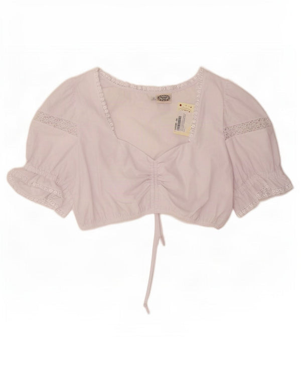 Top feminino vintage IT 56 4XL algodão floral branco