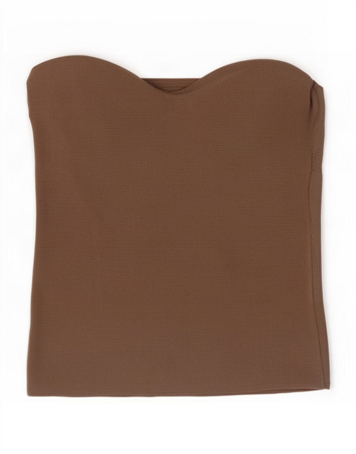 Zara Womens Crop Strapless Top Reino Unido 8 Pequeno Marrom Nylon