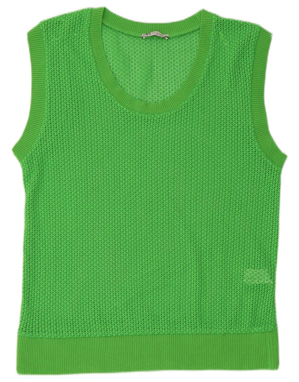 Zara Womens Vest Tank Top UK 14 Médio Algodão Verde