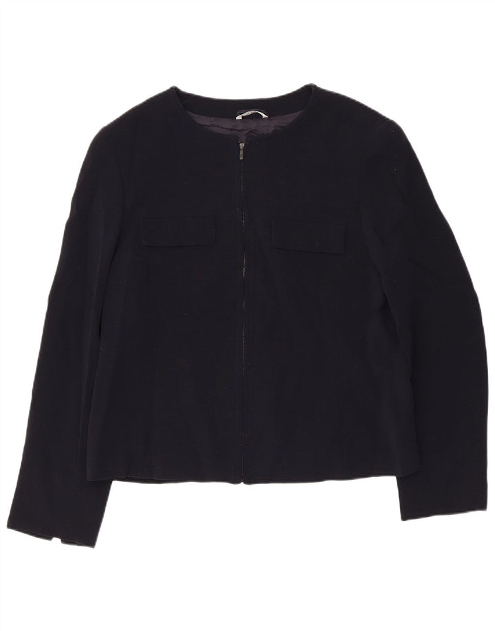 Jaqueta blazer feminina Max Mara Reino Unido 16 grande lã virgem azul marinho