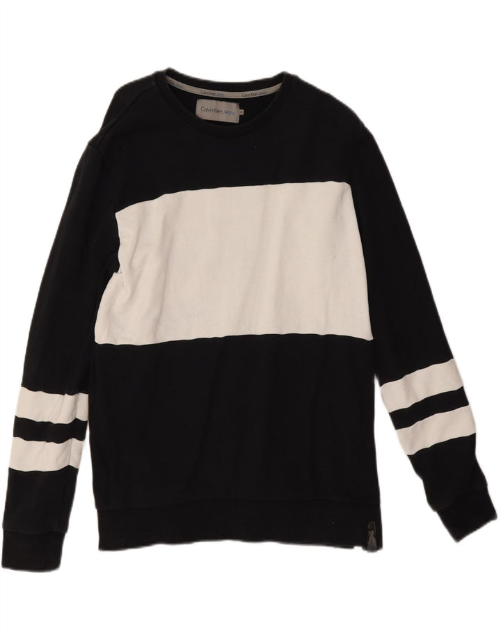 Calvin Klein Jeans moletom masculino jumper médio preto colorblock algodão