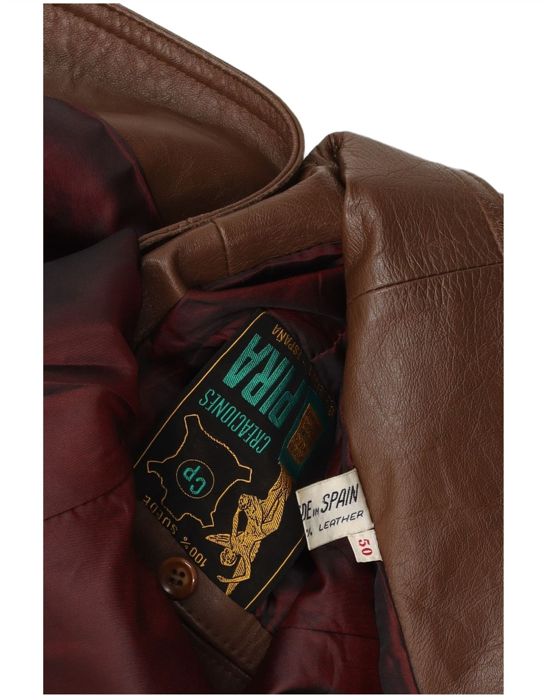 Jaqueta blazer masculina vintage de couro com 3 botões UE 50 grande camurça marrom