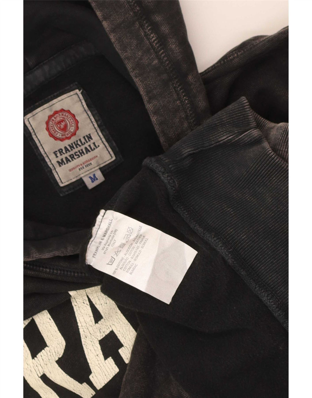 Franklin Marshall masculino gráfico moletom com capuz médio algodão preto
