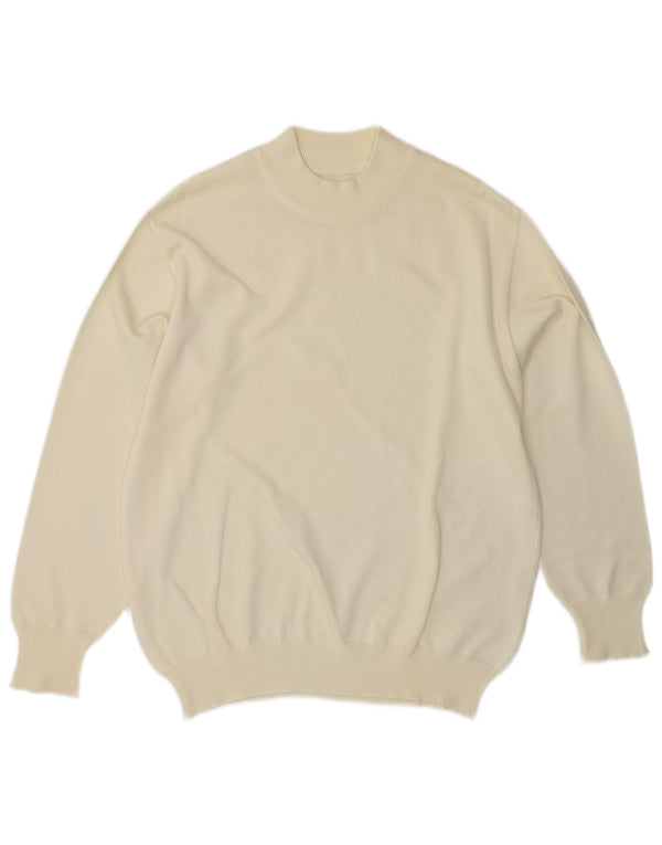 Suéter feminino VINTAGE com gola tartaruga UK 14 médio off white