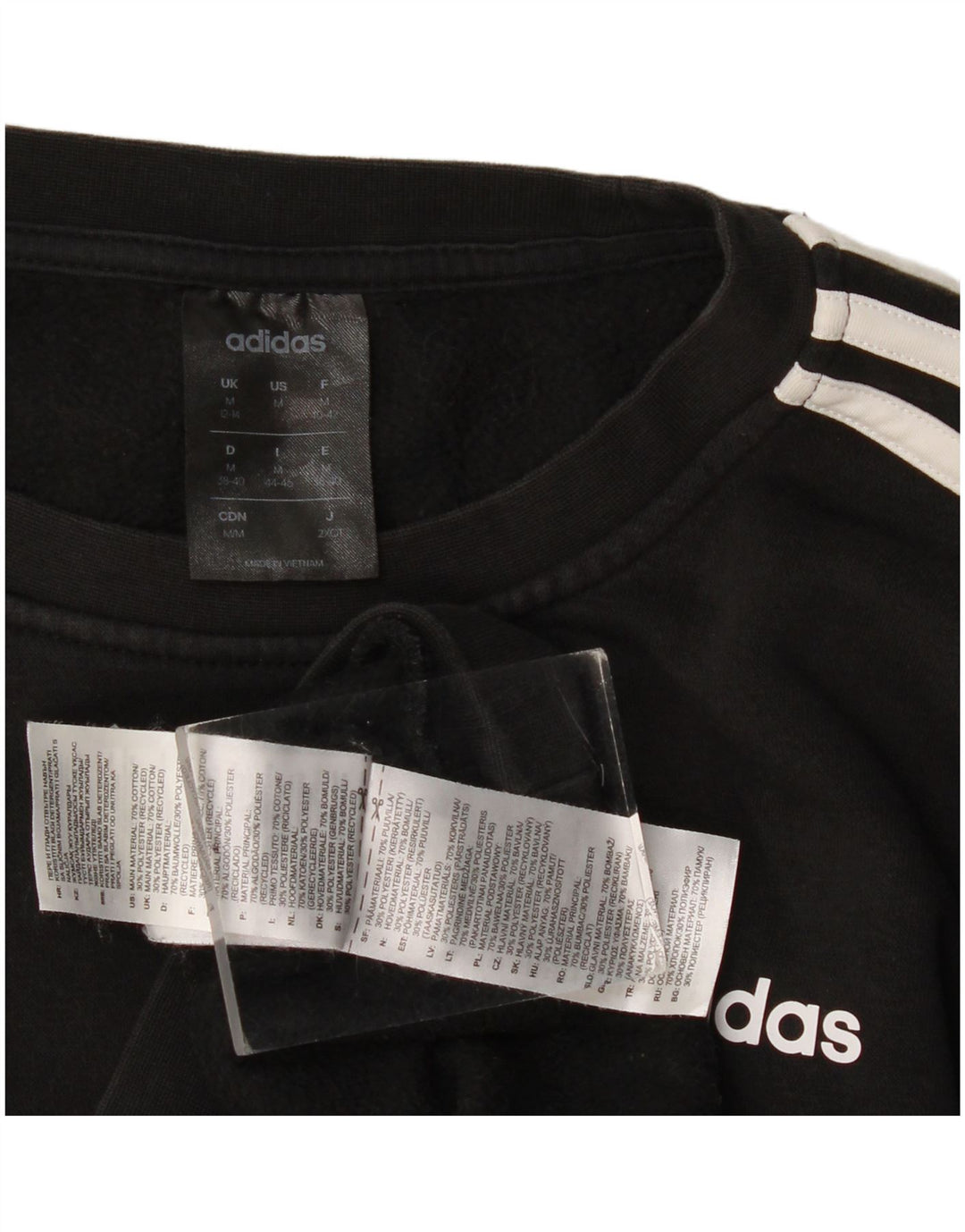 Adidas Womens Sweatshirt Jumper UK 12/14 Médio Algodão Preto