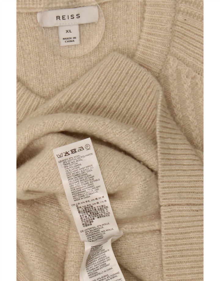 Suéter masculino Reiss com gola redonda e lã bege XL