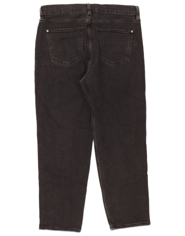 Calça jeans feminina Marks & Spencer Boyfriend Straight UK 14 grande W34 L26 preta