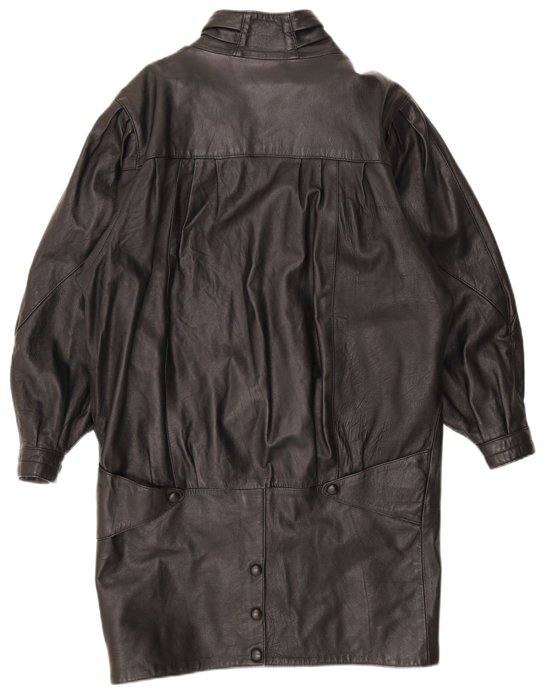 Casaco de couro grande vintage feminino UK 10 pequeno preto