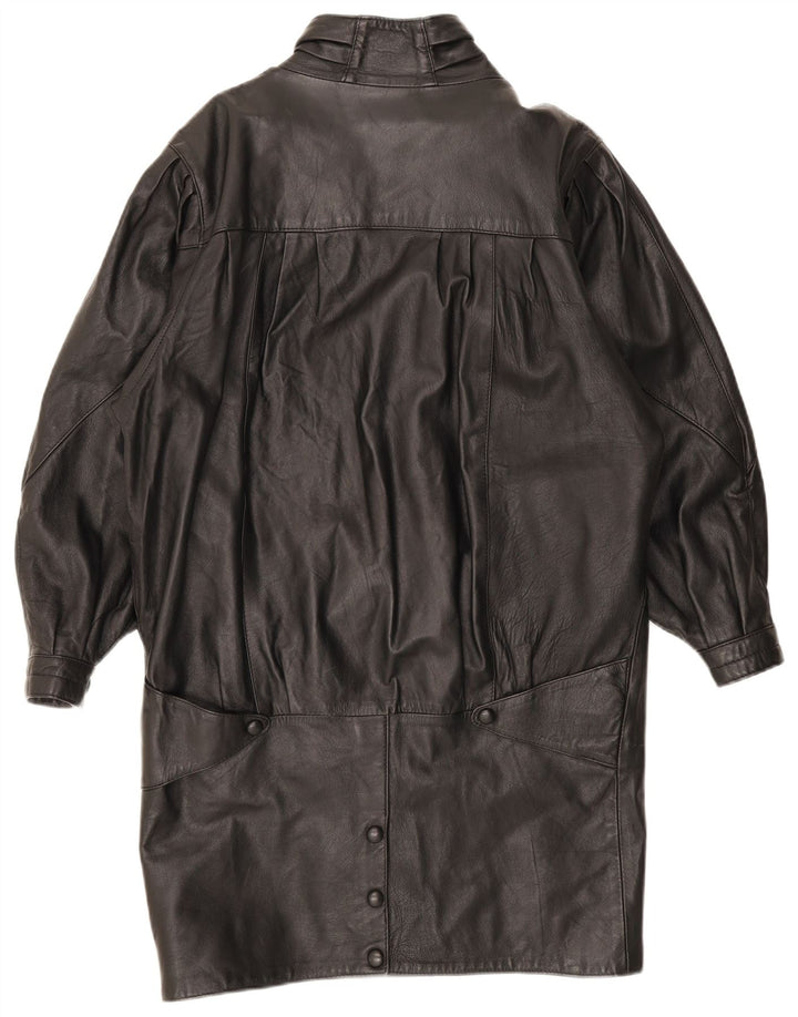 Casaco de couro grande vintage feminino UK 10 pequeno preto