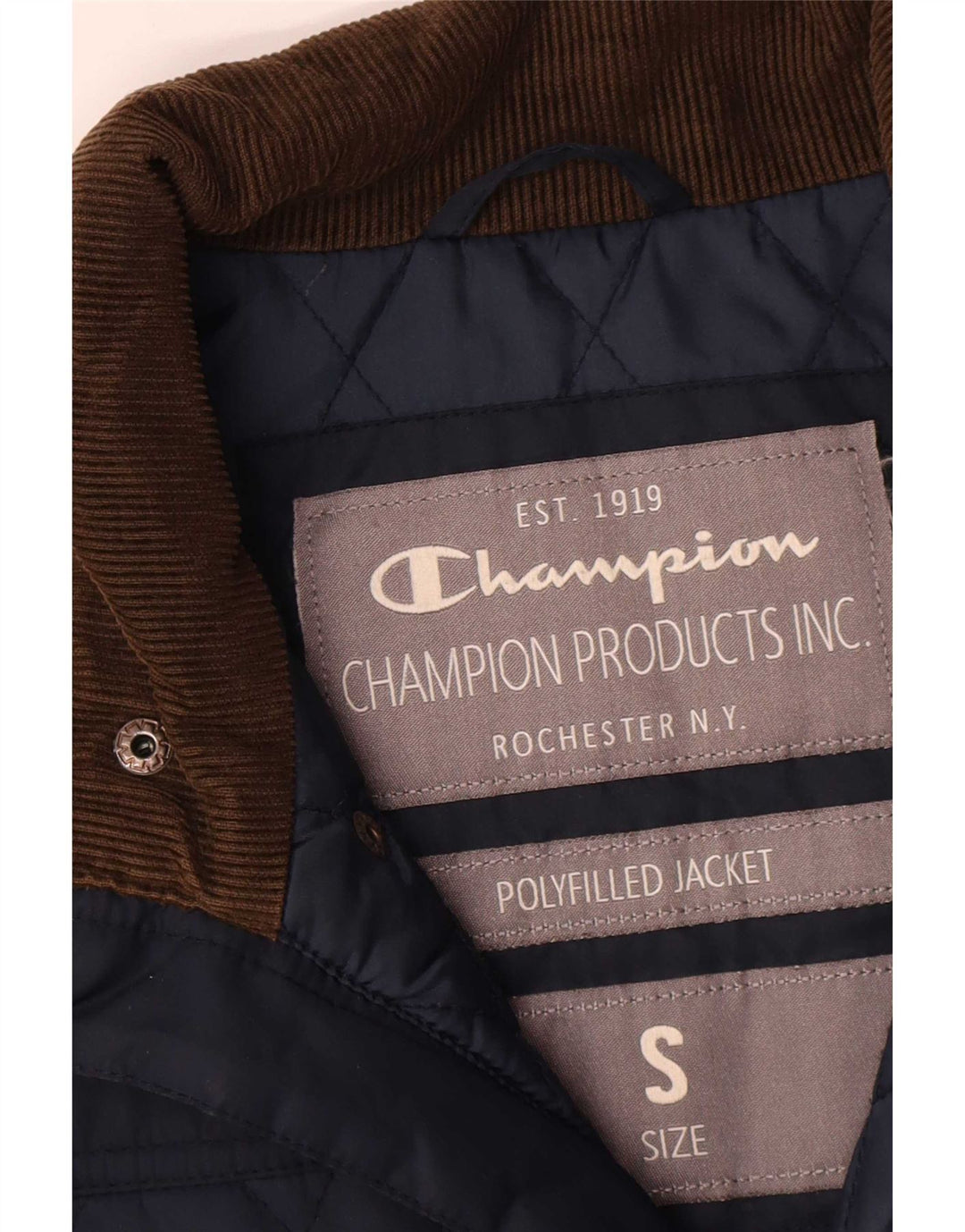 Jaqueta acolchoada masculina Champion UK 36 pequena azul marinho