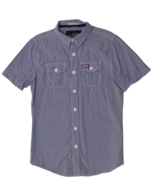 Camisa masculina Superdry de manga curta azul médio algodão guingão