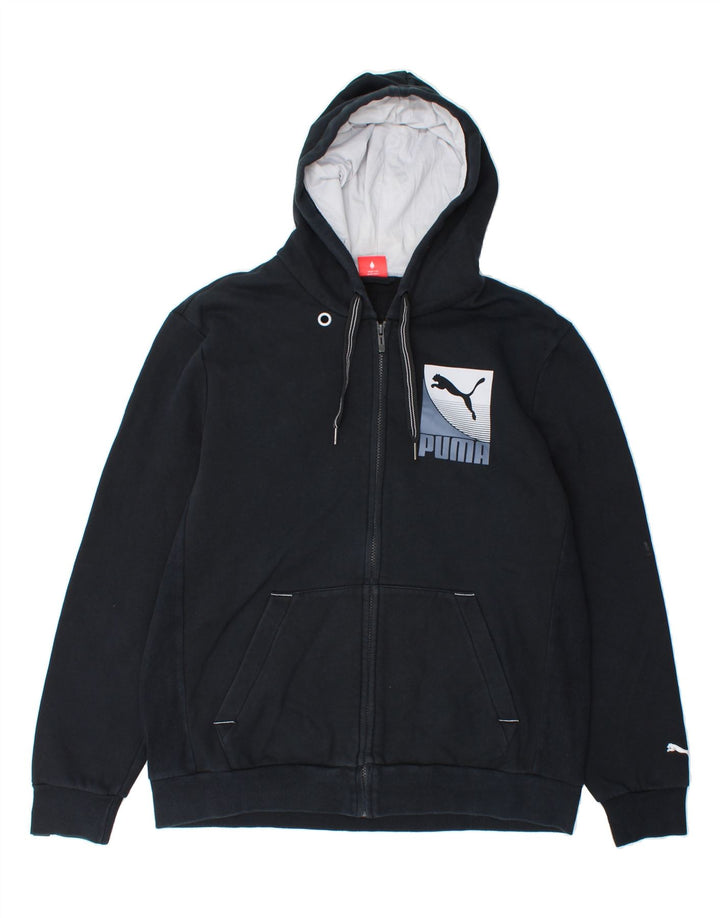 PUMA Mens Graphic Zip Hoodie Sweater Large Navy Blue Cotton Vintage Puma and Second-Hand Puma from Messina Hembry 