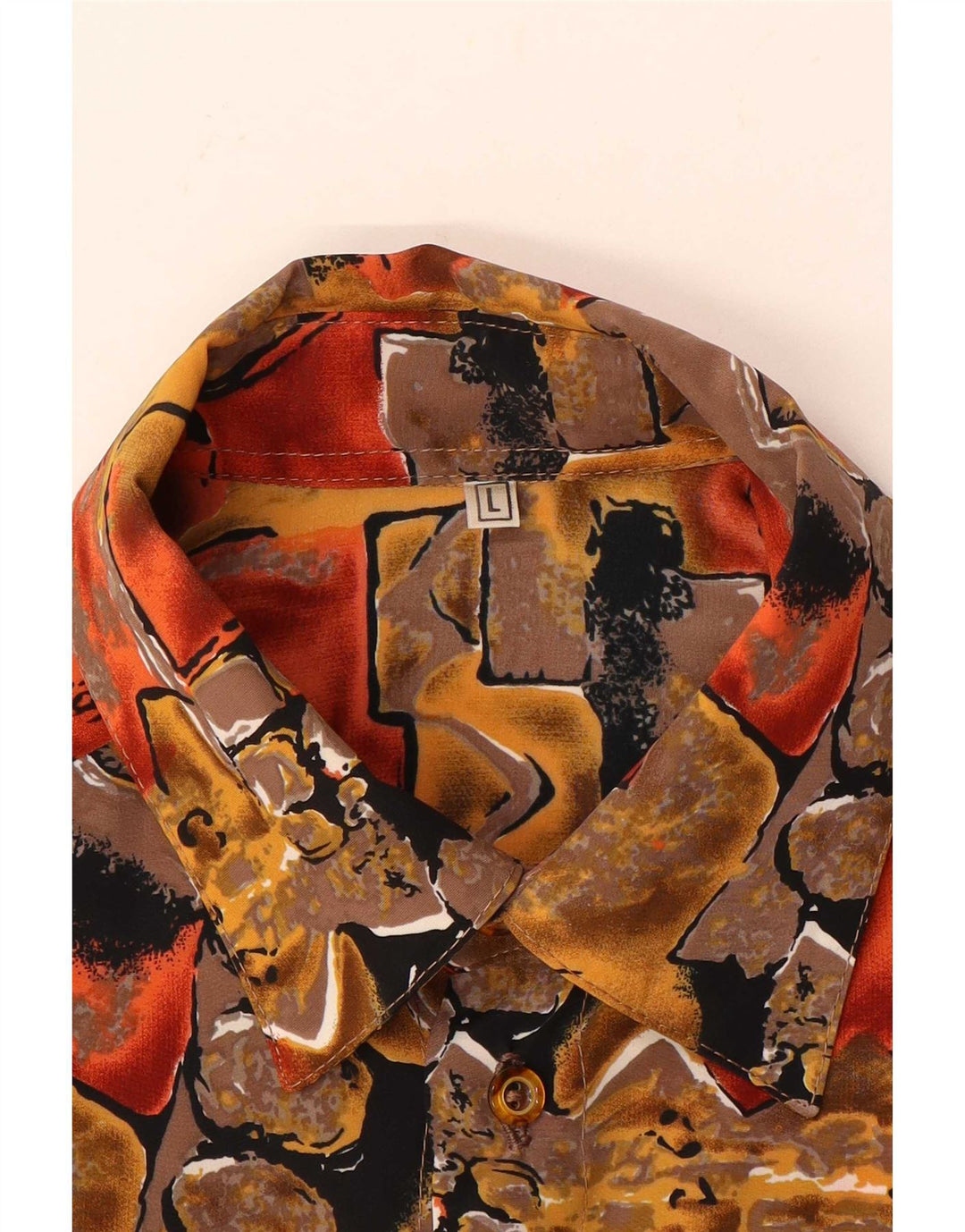 Camisa masculina vintage abstrata padrão manga curta grande multicolorida
