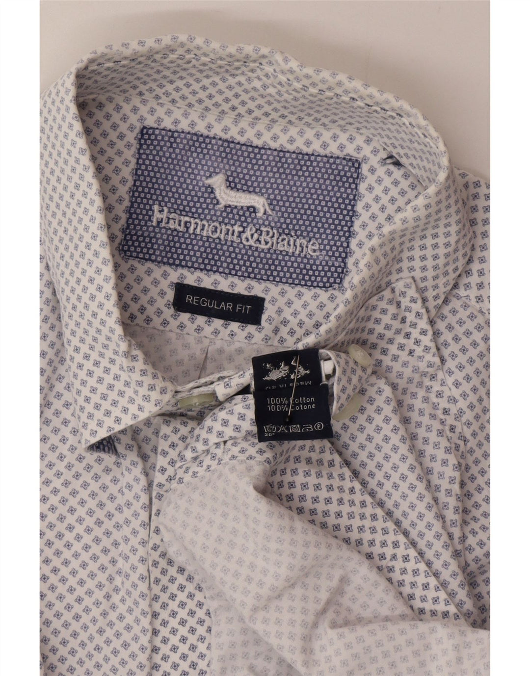 Camisa masculina Harmont & Blaine Regular Fit algodão manchado azul médio