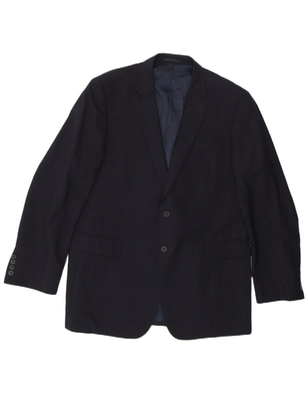 Jaqueta blazer masculina JAEGER com 2 botões Reino Unido 44 2XL lã listrada azul marinho
