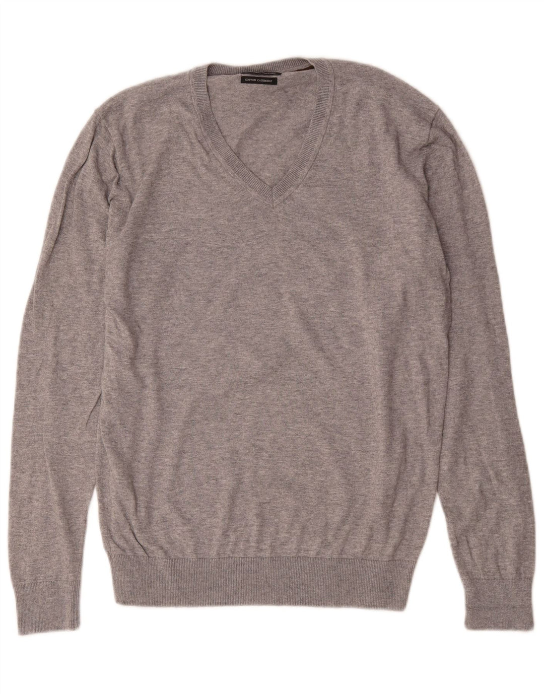 Suéter masculino Zara com decote em V grande algodão manchado cinza