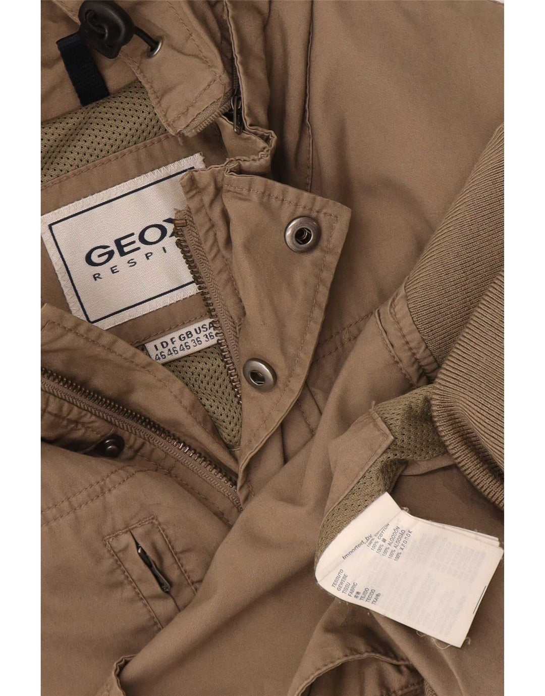 Jaqueta utilitária masculina Geox com capuz UK 36 algodão bege pequeno