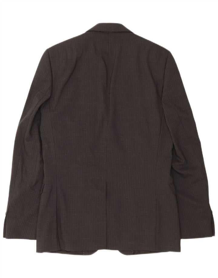 Jaqueta blazer masculina Dkny com 2 botões Reino Unido 38 lã listrada cinza médio
