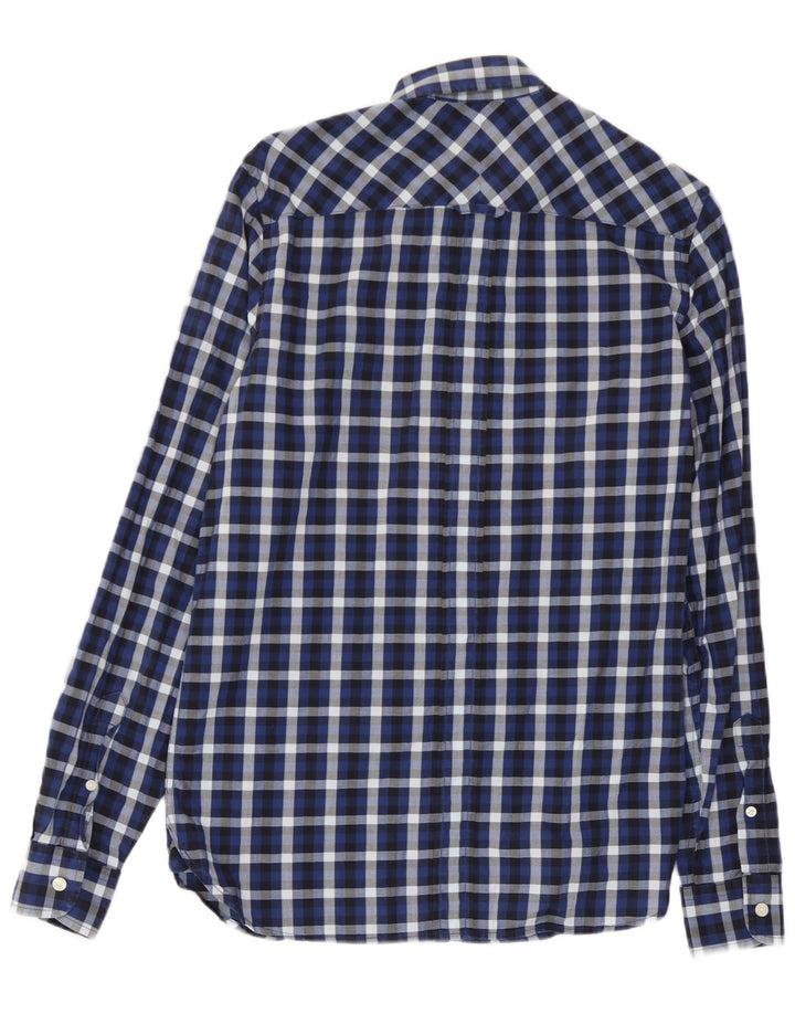 Camisa masculina Fred Perry pequena xadrez azul marinho de algodão