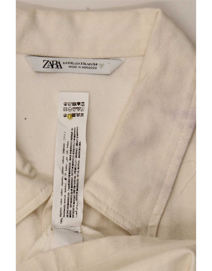 Macacão jeans feminino Zara UK 20 2XL algodão branco