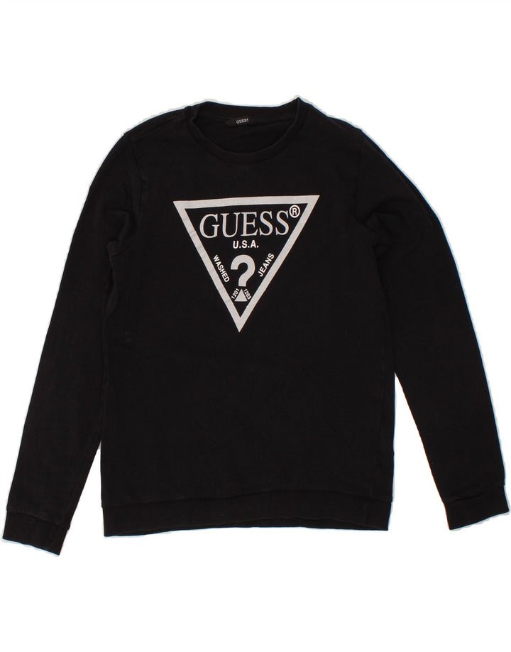 GUESS Girls Graphic Sweatshirt Jumper 13-14 Years Black Cotton Vintage Guess and Second-Hand Guess from Messina Hembry 