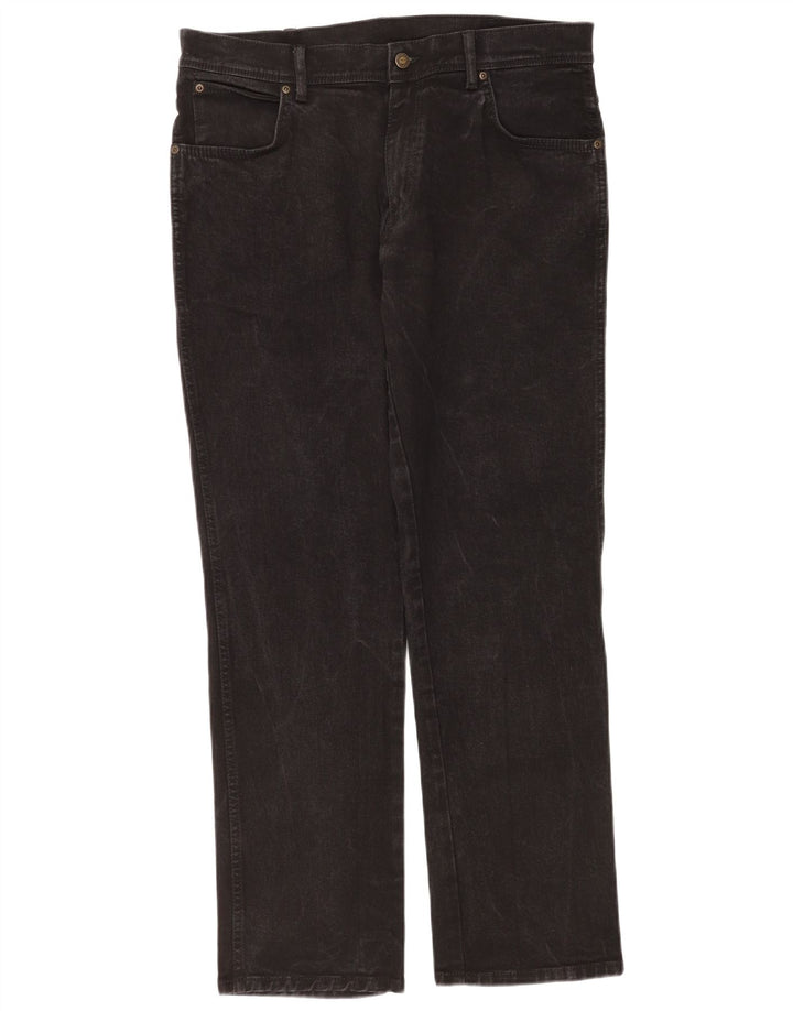 Wrangler Mens Regular Fit Straight Jeans W36 L32 Algodão Preto