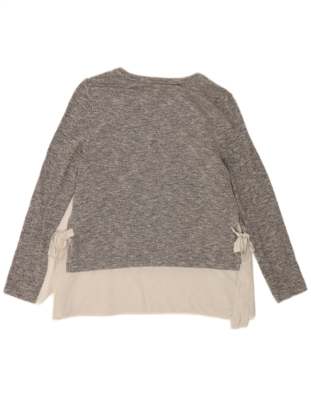 Top feminino Oasis de manga comprida UK 12 viscose manchada cinza médio