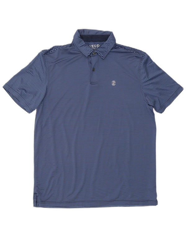 Camisa polo masculina Izod poliéster risca de giz azul médio