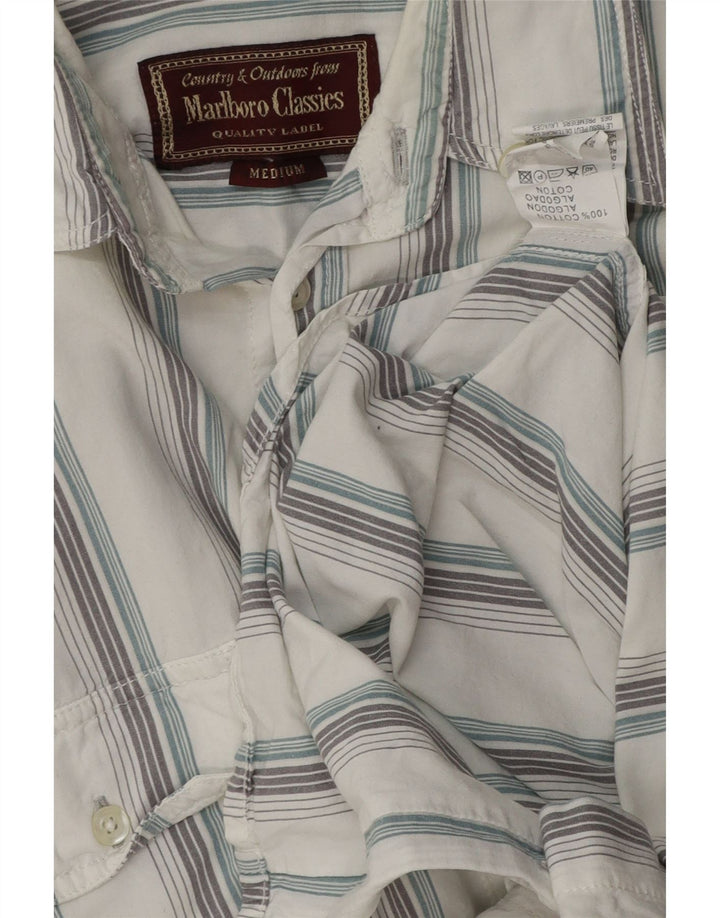 Camisa masculina Marlboro Classics de manga curta com listras brancas médias