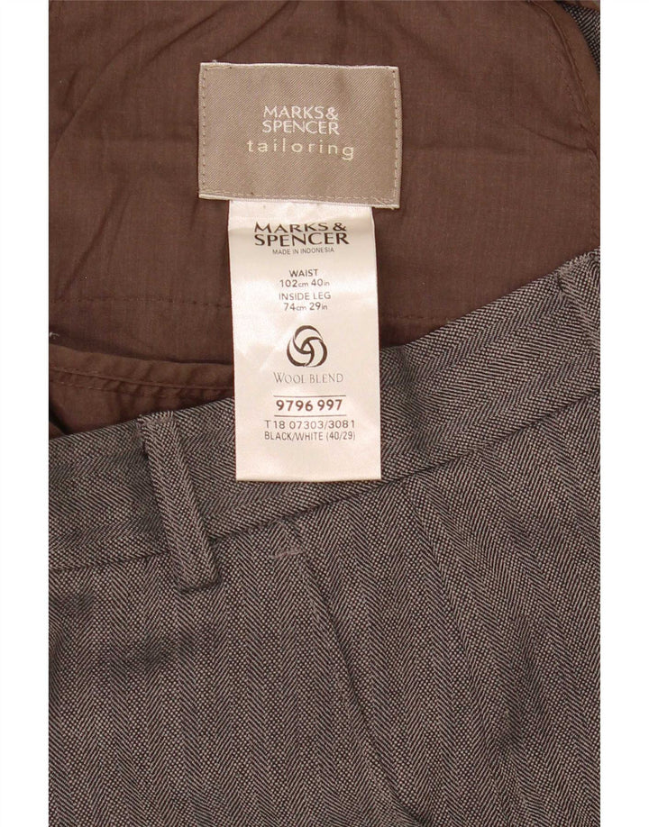 Calça masculina de terno reto Marks & Spencer W40 L29 cinza espinha de peixe