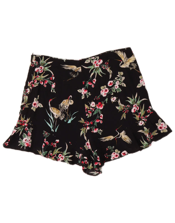 Zara Shorts feminino de cintura alta pequeno W26 preto floral