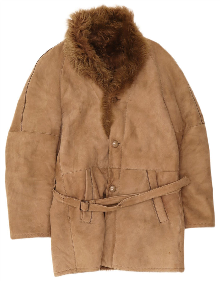 Sobretudo masculino vintage de shearling IT 46 pequeno bege