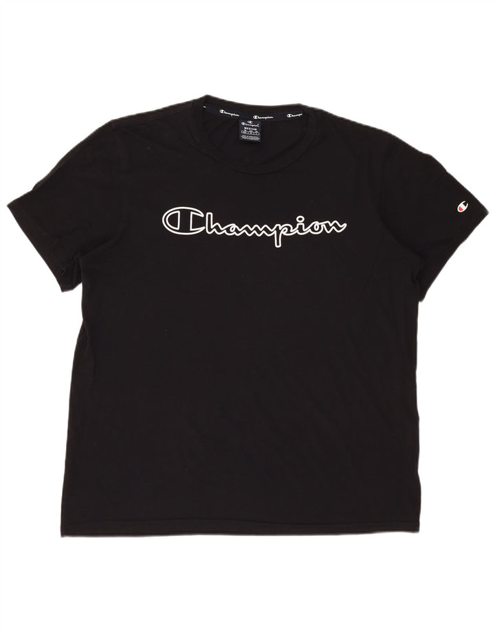 Camiseta gráfica masculina Champion de algodão preto médio