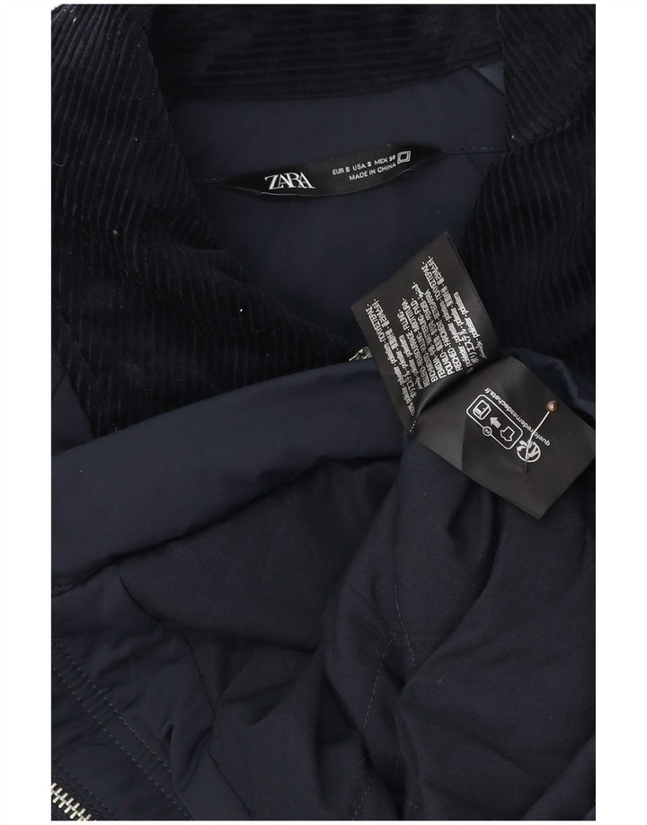 Zara Mens Bomber Jacket UK 36 Pequeno Poliéster Colourblock Azul Marinho