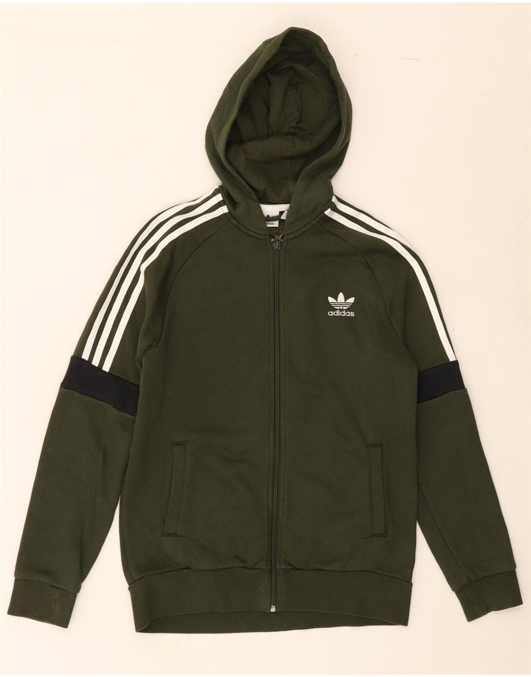ADIDAS Boys Zip Hoodie Sweater 13-14 Years Green Colourblock Cotton Vintage Adidas and Second-Hand Adidas from Messina Hembry 