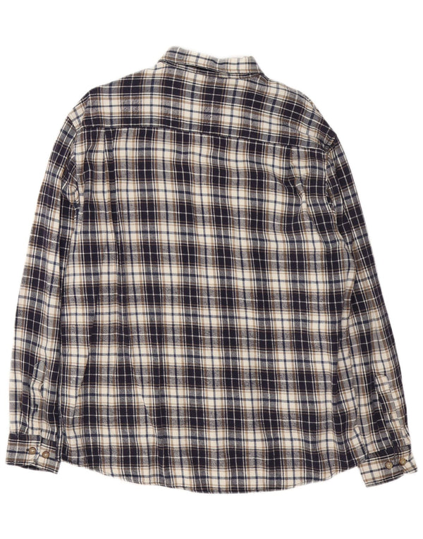 Camisa masculina vintage de flanela XL azul marinho xadrez algodão