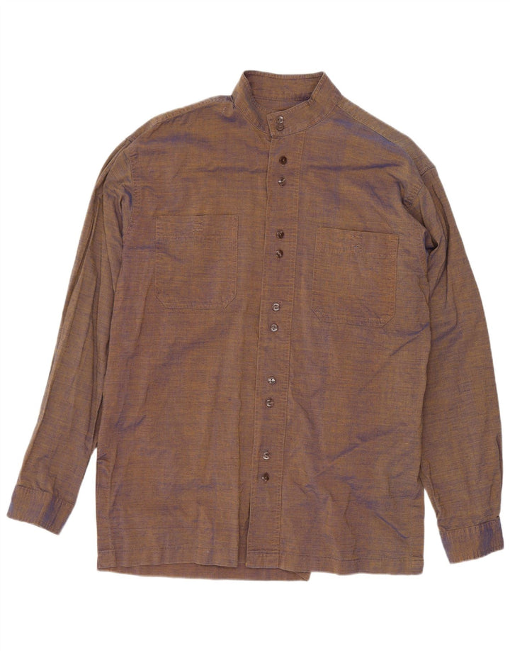 Camisa masculina vintage de algodão marrom médio
