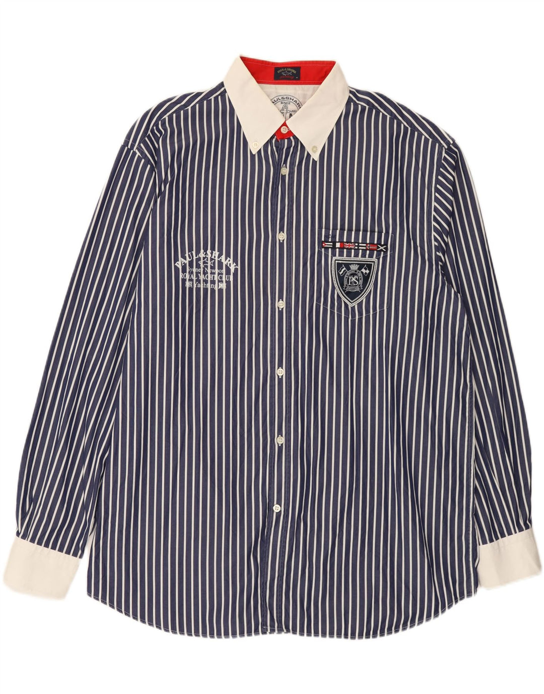 Camisa gráfica masculina Paul & Shark tamanho 46 2XL azul marinho listrado