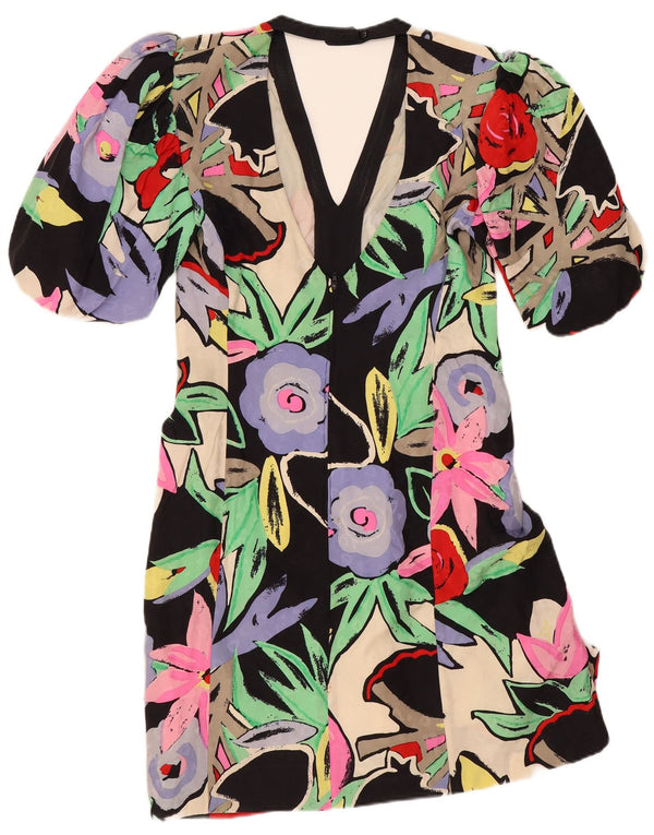 Vestido feminino Frank Usher Shift UK 14 acetato floral preto médio