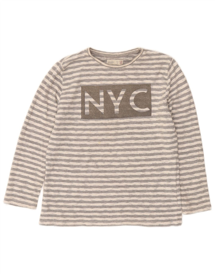 Zara Boys Graphic Top manga comprida 9-10 anos algodão listrado cinza