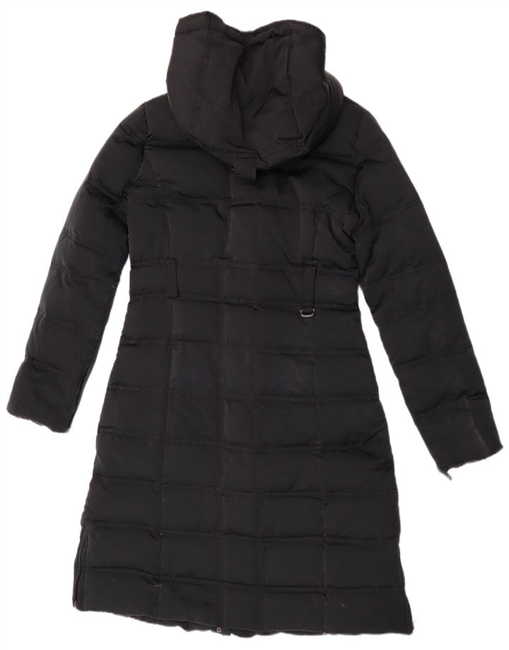 Casaco acolchoado com capuz feminino Zara UK 12 médio preto nylon