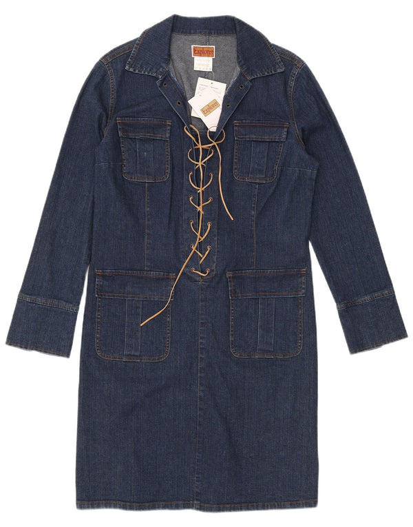 Vestido jeans feminino Explorer de manga comprida UK 18 XL algodão azul