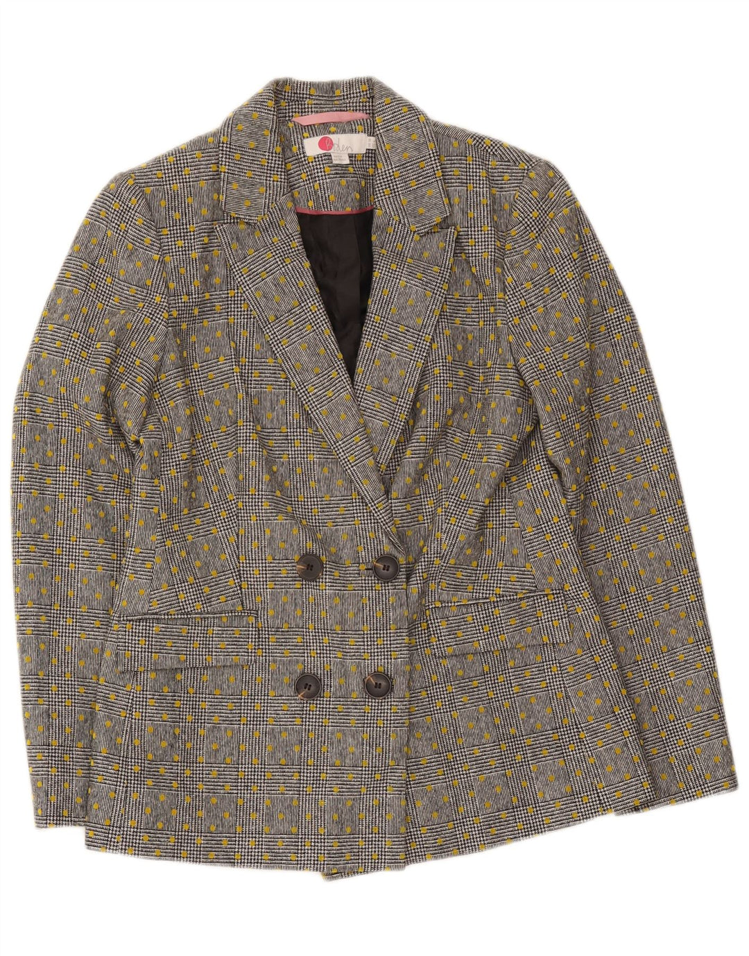 Jaqueta blazer feminina Boden com peito duplo Reino Unido 10 lã manchada cinza pequena