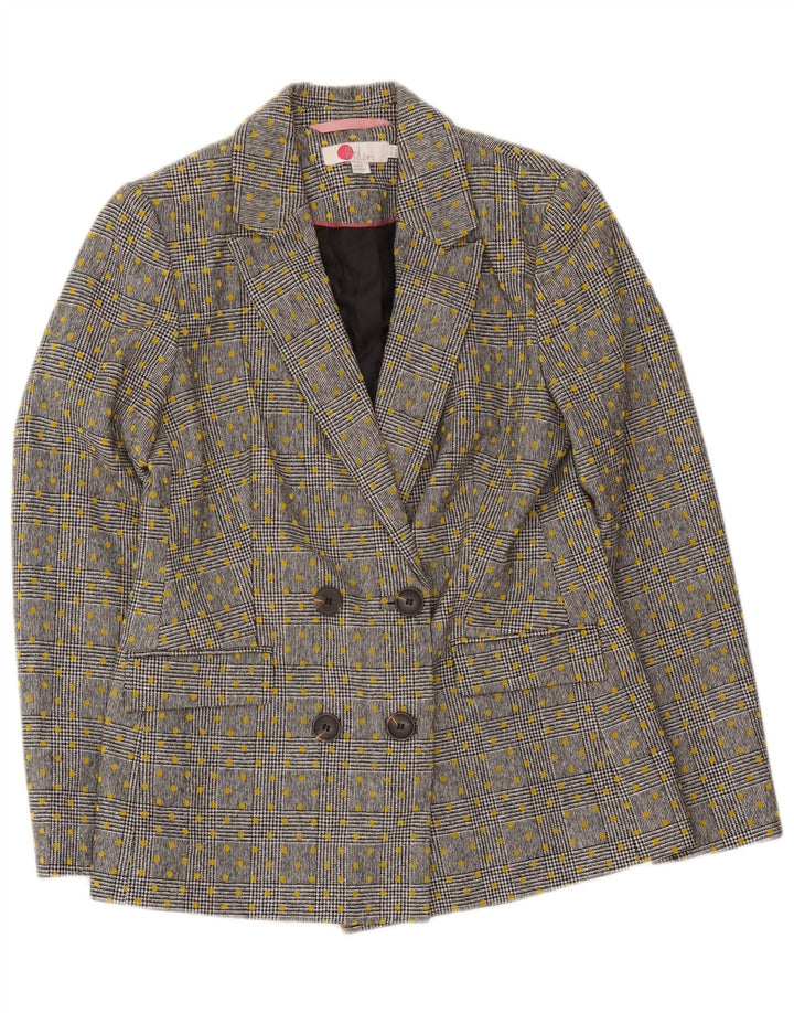 Jaqueta blazer feminina Boden com peito duplo Reino Unido 10 lã manchada cinza pequena