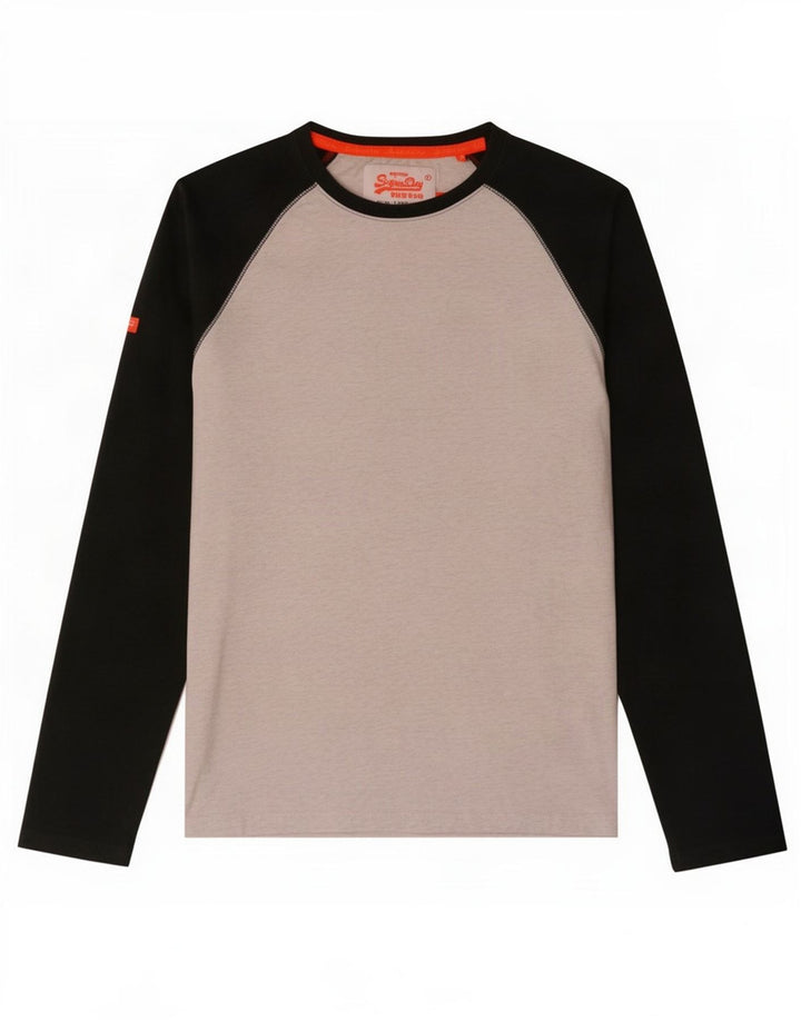 Top masculino Superdry manga comprida cinza médio algodão colorblock
